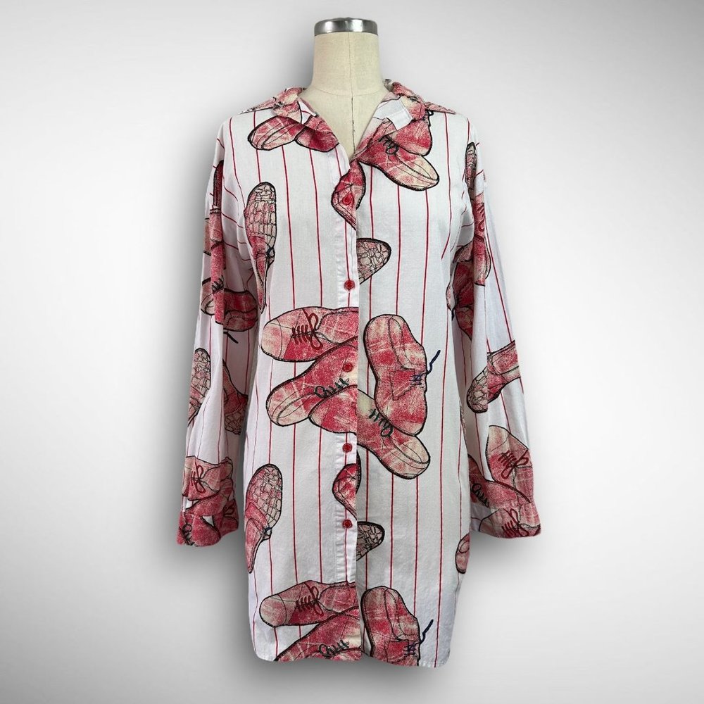 vtg 90s Esleep Red Shoe Print Night Shirt OS XL cotton unisex sleepwear dress